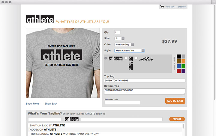 ATHLETE Shirts customize page